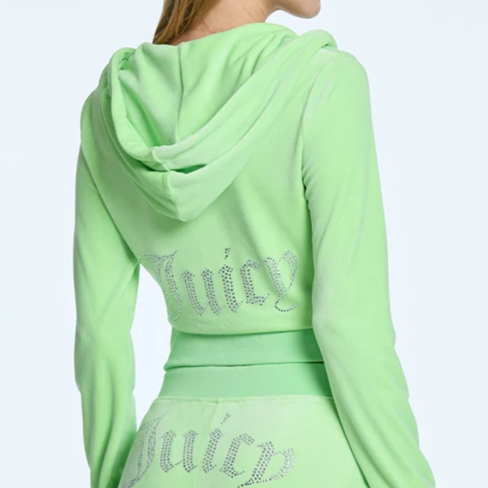 JUICY COUTURE Sour Apple OG Bling Velour Jacket MEDIUM (M) Neon Green